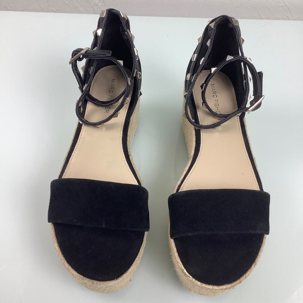 Marc Fisher Jazlyn Studs black suede open toe Espandrille Sandals Size 8.5M EU - Picture 3 of 10